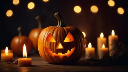 Fototapeta premium halloween pumpkin with candles