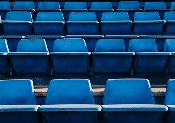 Obraz premium blue seats in the stands of an empty stadium, stock photo, high resolution, super detailed