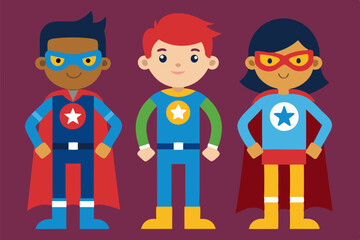 Cartoon students each dressed up as superheroes