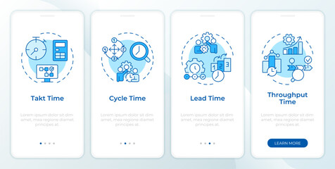 Performance metrics blue onboarding mobile app screen. Walkthrough 4 steps editable graphic instructions with linear concepts. UI, UX, GUI template. Montserrat SemiBold, Regular fonts used