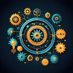 dark background with colorful gear wheels, logo
