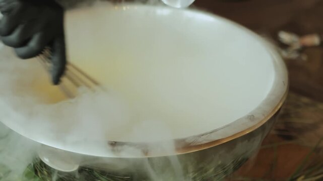 Exciting video of dish creation with liquid nitrogen for unique recipes