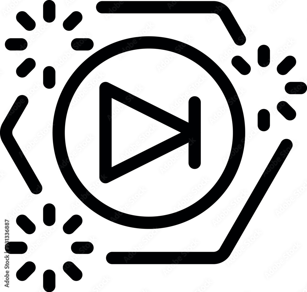 Poster skip button icon with fireworks celebrating the end of a video or other type of content