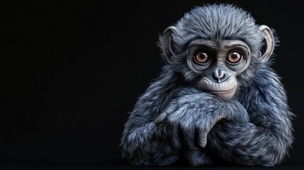 Fototapeta premium A close-up of a baby monkey with large brown eyes and soft fur, looking directly at the camera.