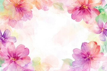 Obraz premium A beautiful watercolor floral frame design featuring soft pink and purple flowers, ideal for cards and invitations.