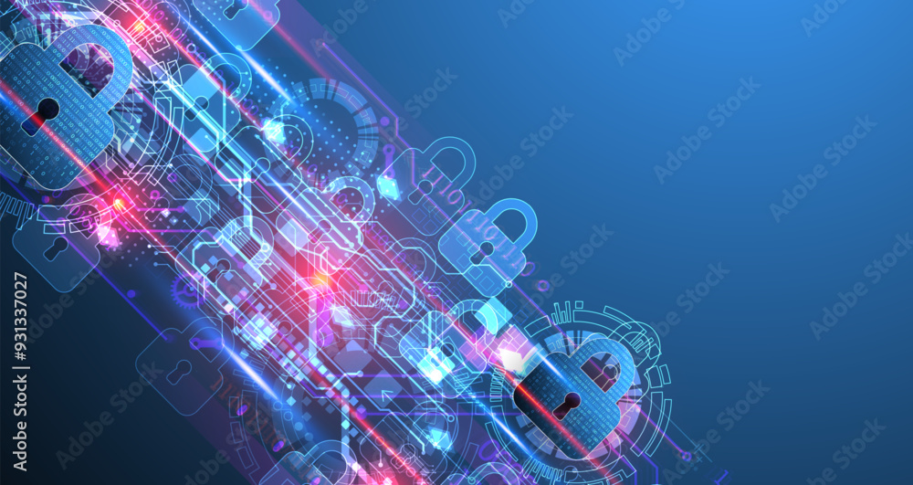 Leinwandbilder Secure digital background. Virtual confidential, programming protection. Hand drawn vector.