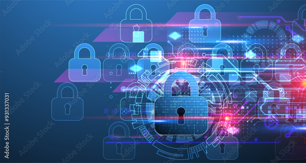 Poster secure digital background. virtual confidential, programming protection. hand drawn vector.