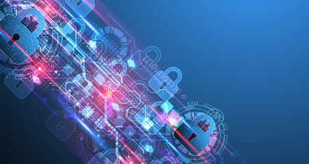 Secure digital background. Virtual confidential, programming protection. Hand drawn vector.