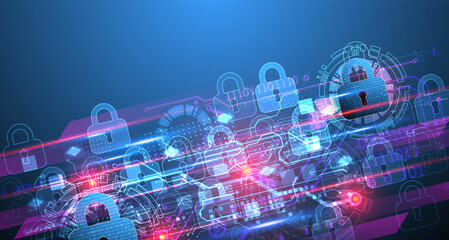 Secure digital background. Virtual confidential, programming protection. Hand drawn vector.