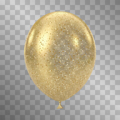 Gold transparent balloon. 3D glitter luxury realistic balloons.
