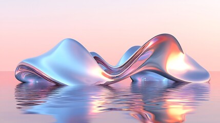 Abstract Metallic Sculpture Reflecting in Water