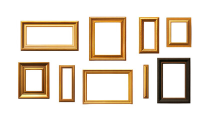 A collection of various elegant photo frames in different sizes and styles, perfect for showcasing artwork or photographs.