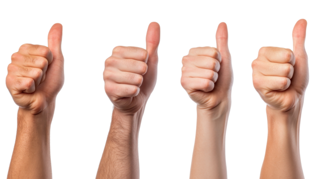 A diverse group of hands displaying thumbs up, symbolizing approval and positivity in various contexts.