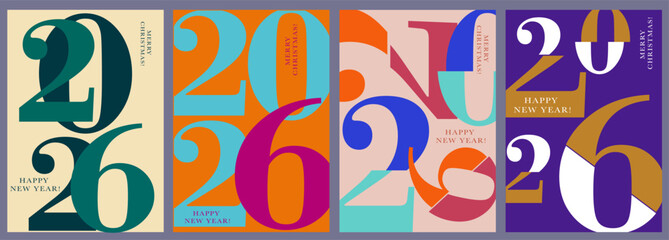 2026 Creativity Geometric Celebration of Happy New Year and Merry Christmas. Abstract Typography for Vibrant Advertising, Web Delights, Social Media Sparks, Banners, Covers, Posters.