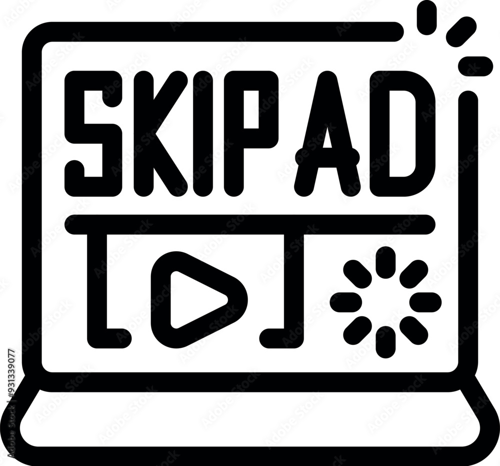 Aufkleber laptop is displaying a skip ad button for target marketing