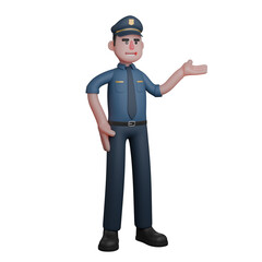 3D Model of Male Police. A policeman gestured with his right hand to the side, as if giving an explanation or direction. Professional Lawman