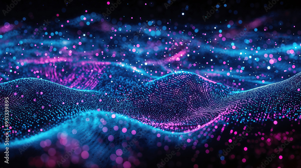 Poster abstract glowing particles form digital wave, futuristic technology concept. futuristic technology a