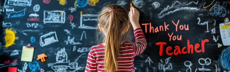 Child Appreciating Teacher with Heartfelt Chalk Message