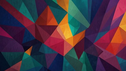Vibrant Overlapping Triangles in Rich Blues, Pinks, and Oranges.