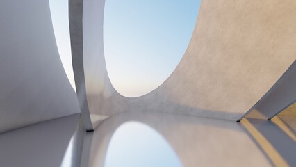 Abstract architecture background interior with curved design 3d render