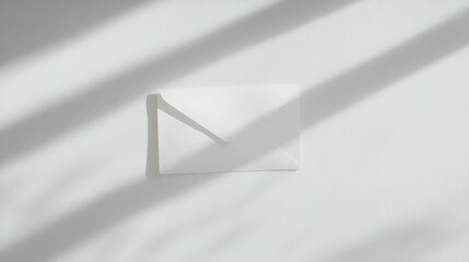 A simple white envelope on a blank white table, suggesting the mystery of hidden messages.