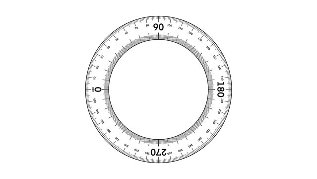 Protractor circle to measure geometrical angles and coordinates. Digital compass 360 degree round scale. Radial radar scanner system, Grids for a ruler in millimeter, centimeter, School tools sign