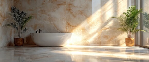 Luxury Bathroom, Marble Tiles, Modern Elegance, Refined Design, Digital Render