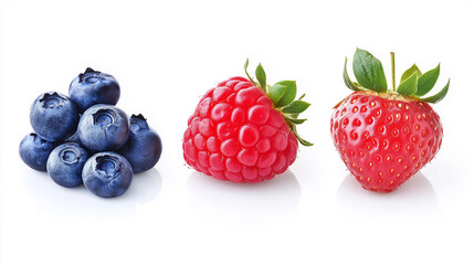 Three different types of fruit are shown: blueberries, raspberries