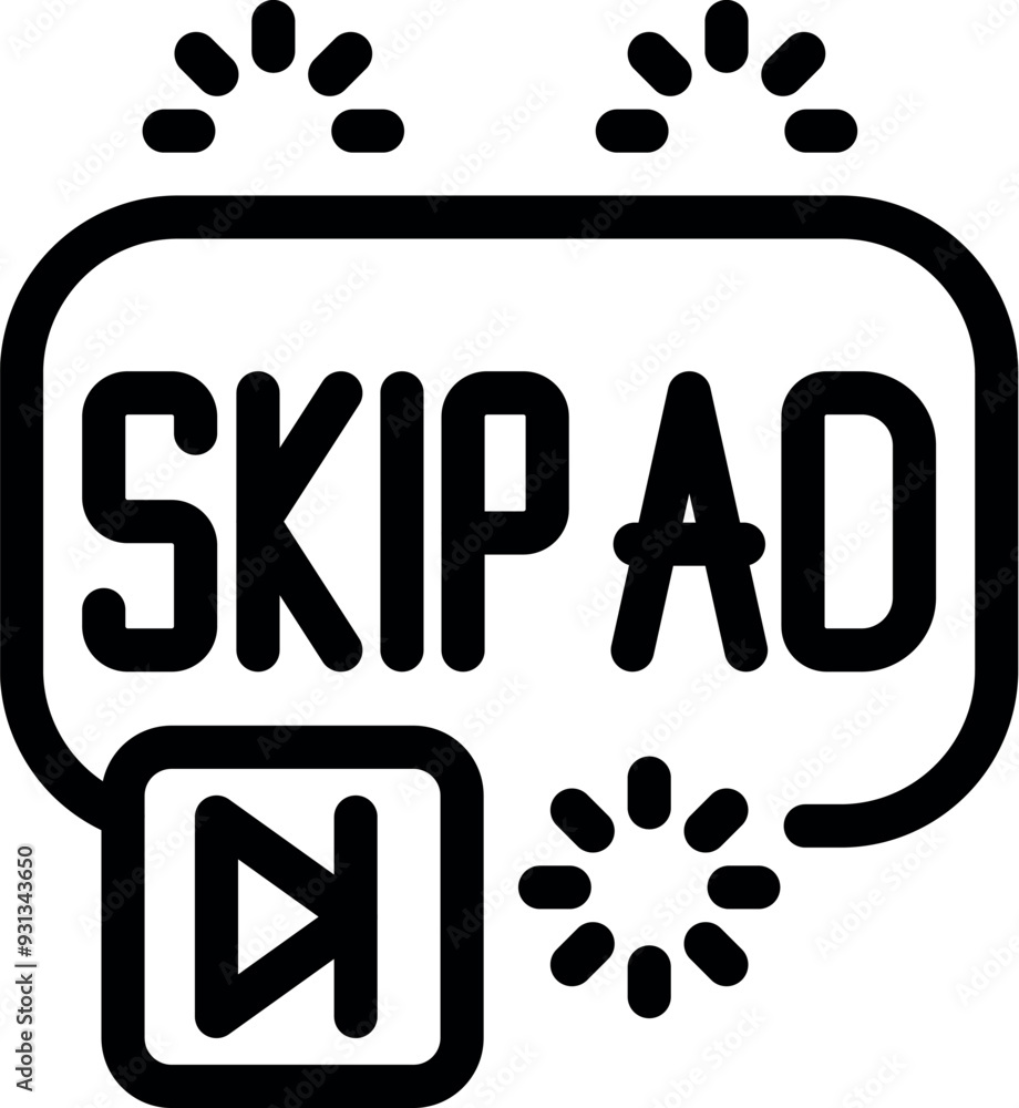 Poster simple, bold line icon of a skip ad button, perfect for representing the option to bypass advertisem