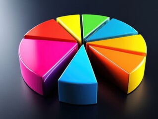 Obraz premium Stylized pie chart with sections illustrating different consumer segments, Holographic Effects, 3D Art, High Contrast