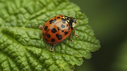 Fototapeta premium ladybug on leaf. 