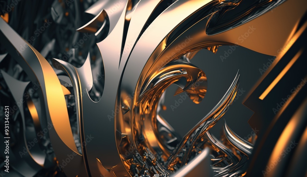 Poster abstract close-up of a futuristic textured surface featuring intricate patterns and metallic element