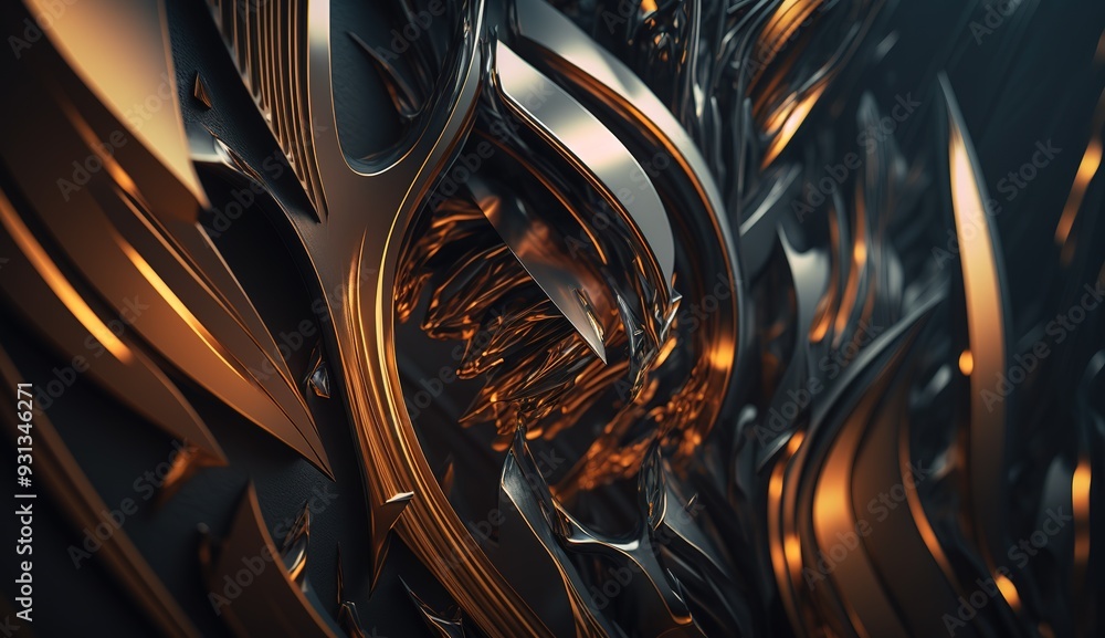 Poster abstract close-up of a futuristic textured surface featuring intricate patterns and metallic element