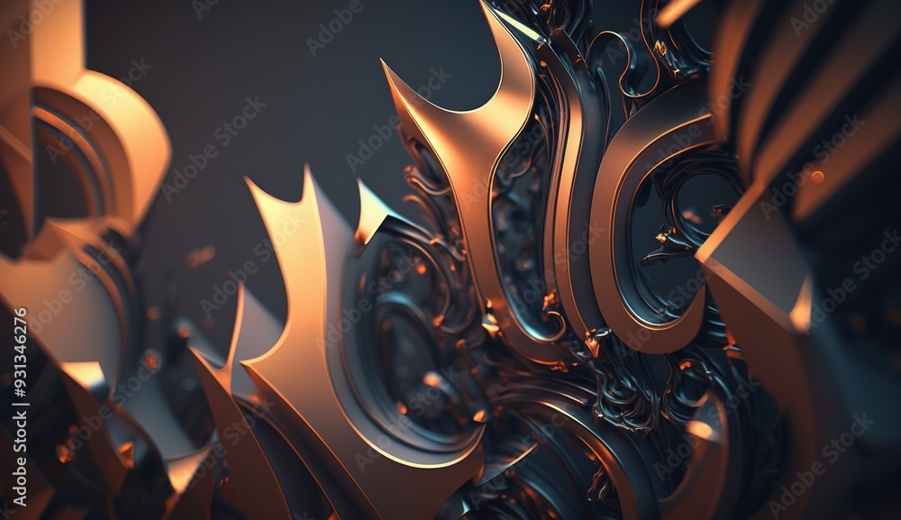 Poster abstract close-up of a futuristic textured surface featuring intricate patterns and metallic element