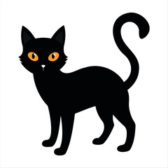 Horror black cat silhouette for Halloween design isolated on a white background