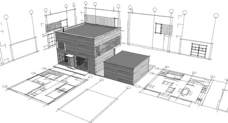 residential architecture house 3d illustration
