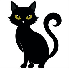 Horror black cat silhouette for Halloween design isolated on a white background