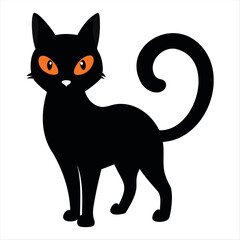 Horror black cat silhouette for Halloween design isolated on a white background