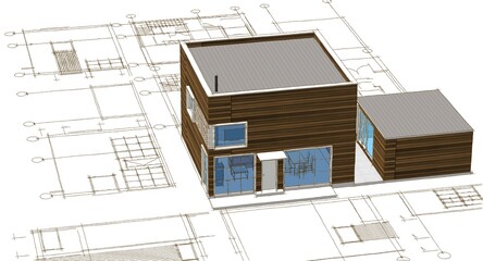 residential architecture house 3d illustration