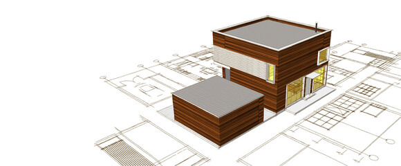 residential architecture house 3d illustration