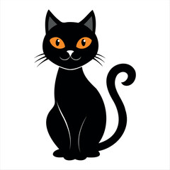 Horror black cat silhouette for Halloween design isolated on a white background