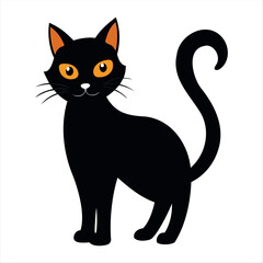 Horror black cat silhouette for Halloween design isolated on a white background