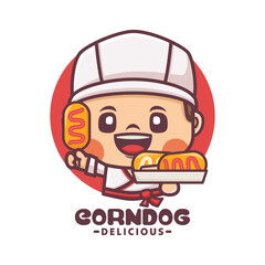 Corn dog chef cartoon mascot design, vector illustration for culinary business