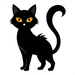 Horror black cat silhouette for Halloween design isolated on a white background