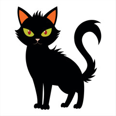 Horror black cat silhouette for Halloween design isolated on a white background
