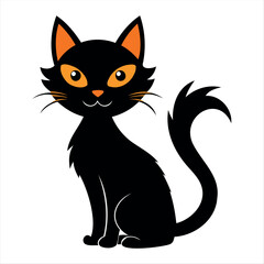 Horror black cat silhouette for Halloween design isolated on a white background