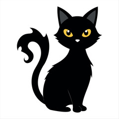 Horror black cat silhouette for Halloween design isolated on a white background