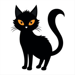 Horror black cat silhouette for Halloween design isolated on a white background