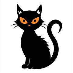 Horror black cat silhouette for Halloween design isolated on a white background