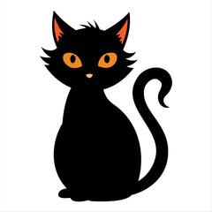 Horror black cat silhouette for Halloween design isolated on a white background